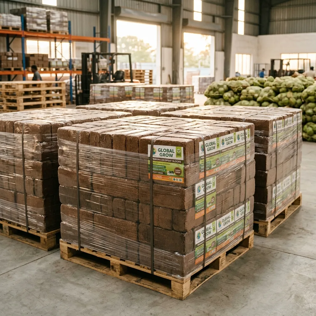 Cocopeat blocks ready for export
